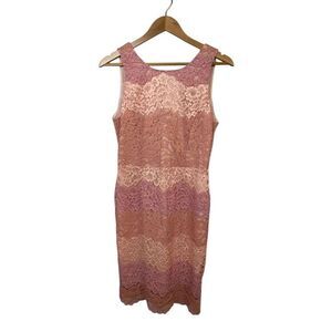 Tahari Women's Size 6 Pink Floral Color Block Lace Sheath Dress